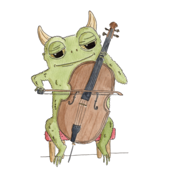 cute green monster playing cello