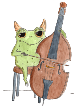cute green monster playing double bass