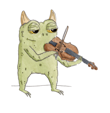 cute green monster playing viola