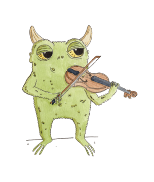 illustration of a cute monster playing violin